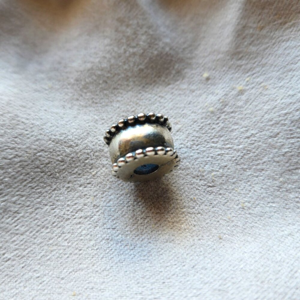 Round Beveled Edged Pandora Clip Charm in 925 Sterling Silver